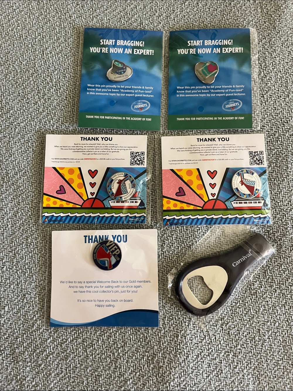 Carnival Bottle Opener with Cruise Pins Set